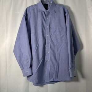 Jos A Bank Men's Travelers Collection Dress Shirt Blue Plaid 16.5-34